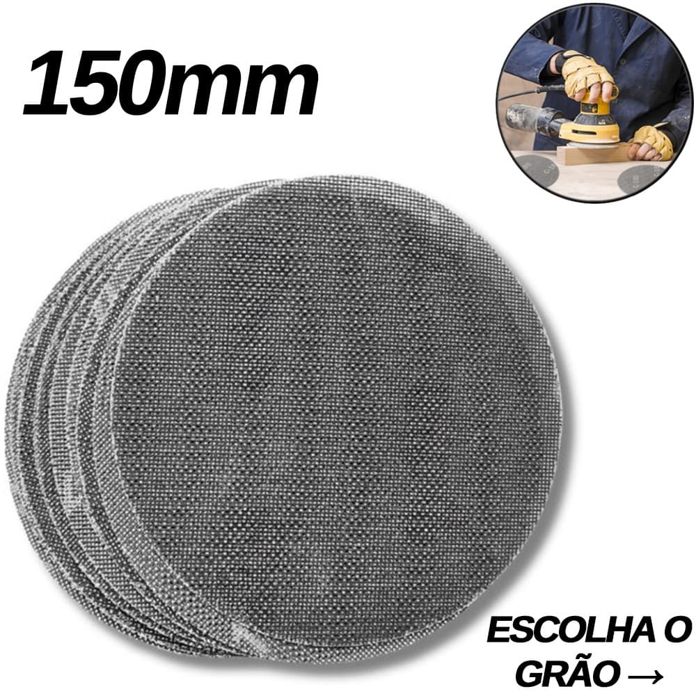 Kit 10 Discos de Lixa Abrasivos Telados com Sistema de Fixação para Lixadeiras 150mm Vários Grãos - Starfer