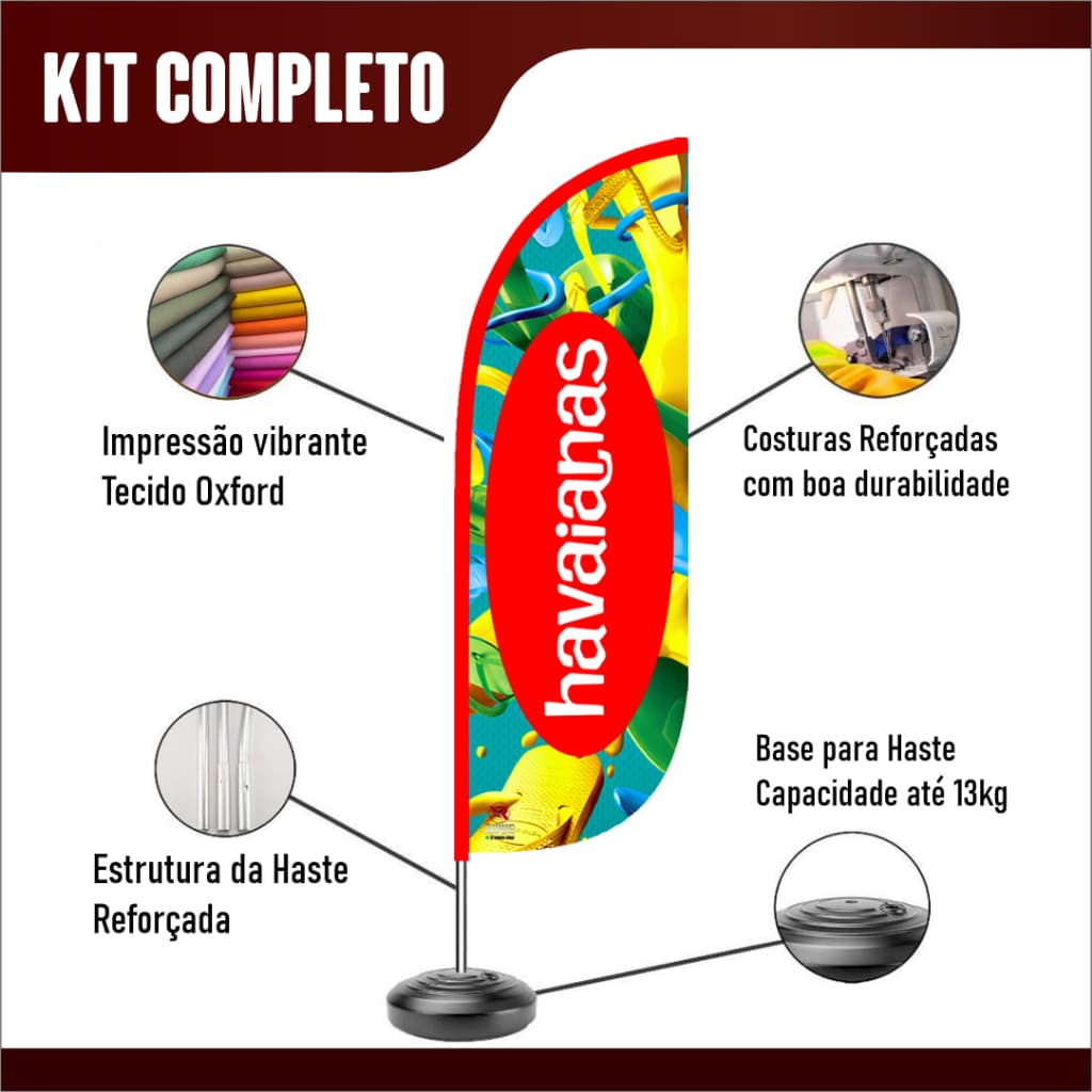 Wind Banner Completo Havaianas Bandeira Dupla face - kit completo Haste, Base e Bandeira