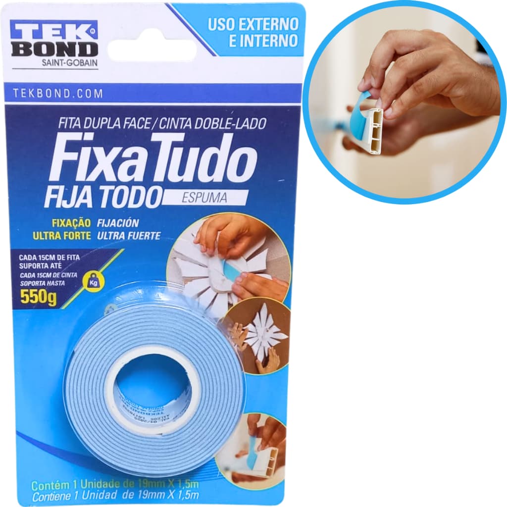 Fita Espuma Dupla Face Fixa Tudo 19mm x 1,5m 550g TekBond
