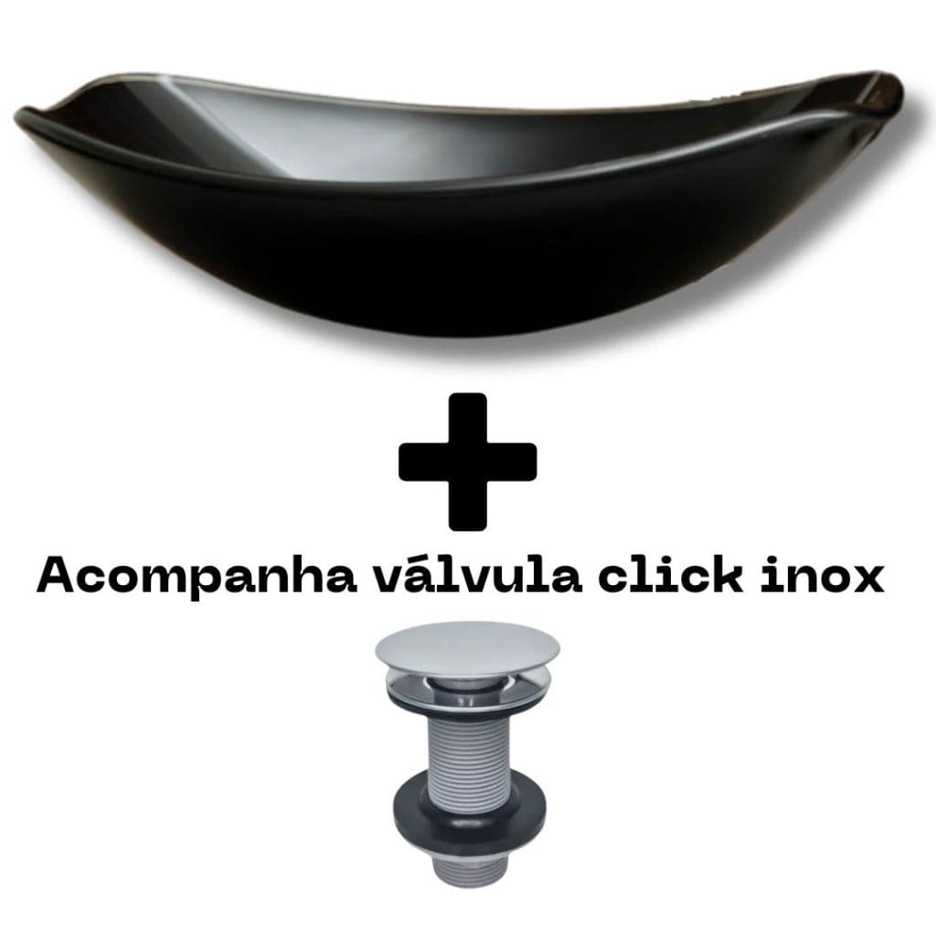 Kit Cuba de Vidro Oval Chanfrada 47cm + Válvula Click Inox p/ Banheiros e Lavabos - Modelo Apoio 8mm