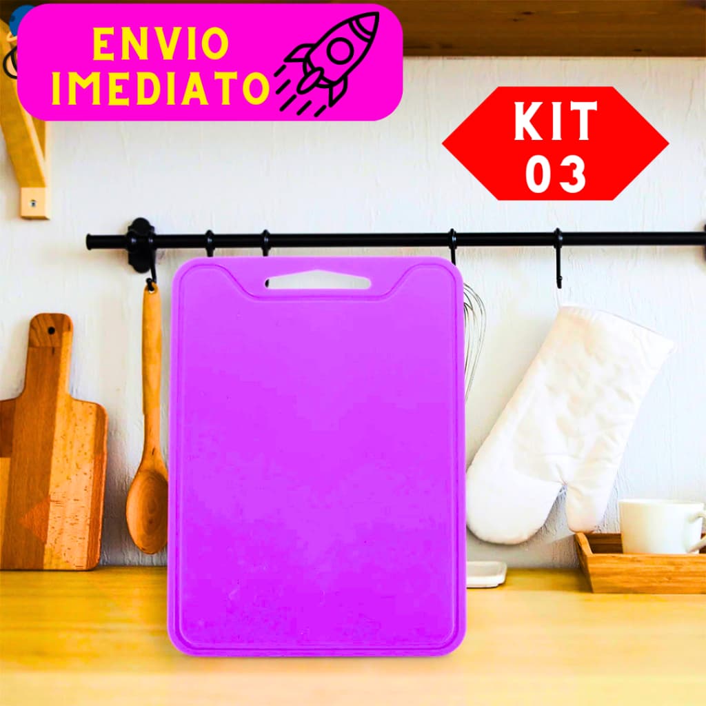 Kit 03 Tabuas de Corte Flexíveis 37 Cm CORES SORTIDAS Multiuso Para Cortar Carnes Legumes