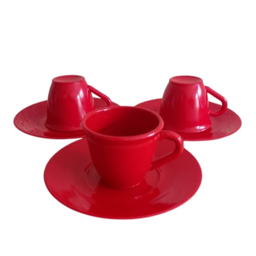 Conjunto 6 Xícaras Tradicional Acrílico e 6 Pires Tradicional Acrílico