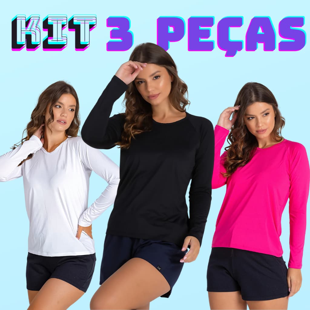 Kit 3 Camisa Uv Proteção Solar Feminina