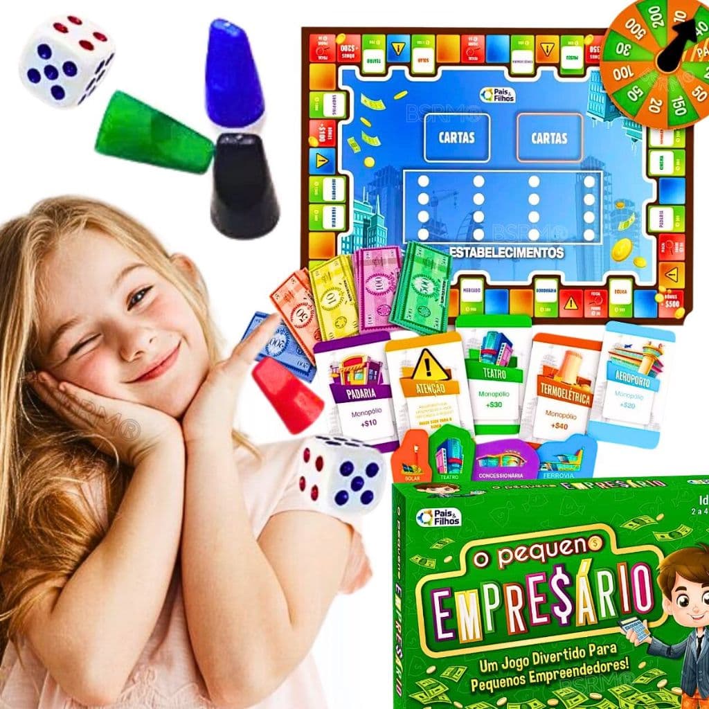 Jogo O pequeno empresario jogos de tabuleiro infantil pedagógicos educativos brinquedo educacional educação financeira didático lúdico para menino menina 9 anos presente dia das crianças com selo inmetro