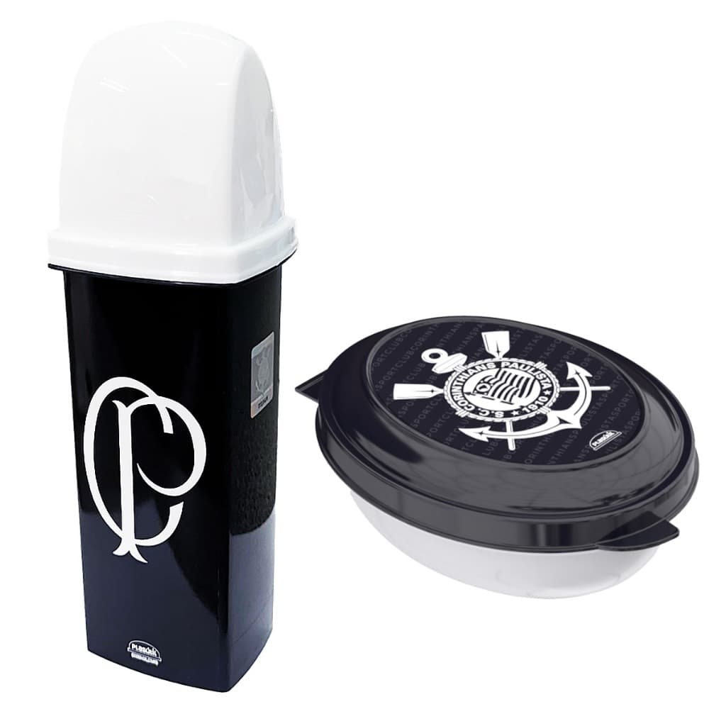 Kit Porta Escova Multiuso com Tampa e Saboneteira do Corinthians Oficial
