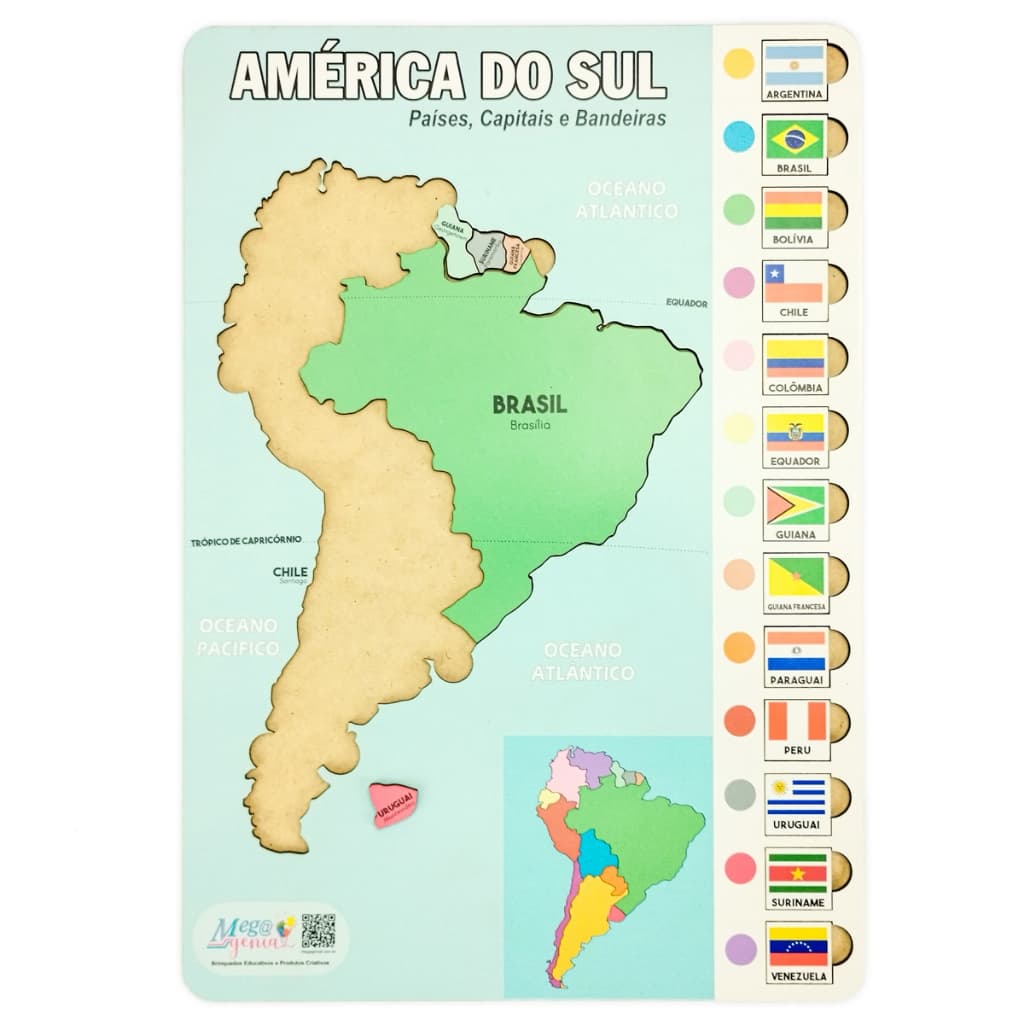 Quebra Cabeça Educativo America Do Sul Países Capitais Mdf