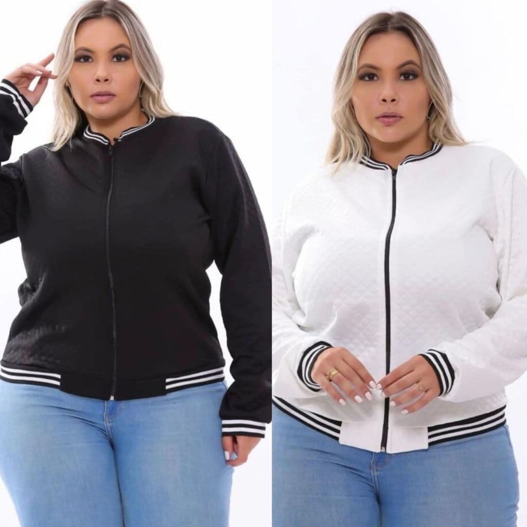 Kit 2 Jaqueta Bomber Plus Size Feminina Casaco Listra G1 G2 G3 Moda Atual
