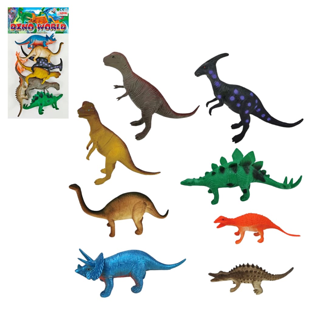 Pacote Dinossauro Kit C/8 Animais de Borracha Jurassic World - Brinquedo Banho Piscina Praia bebe
