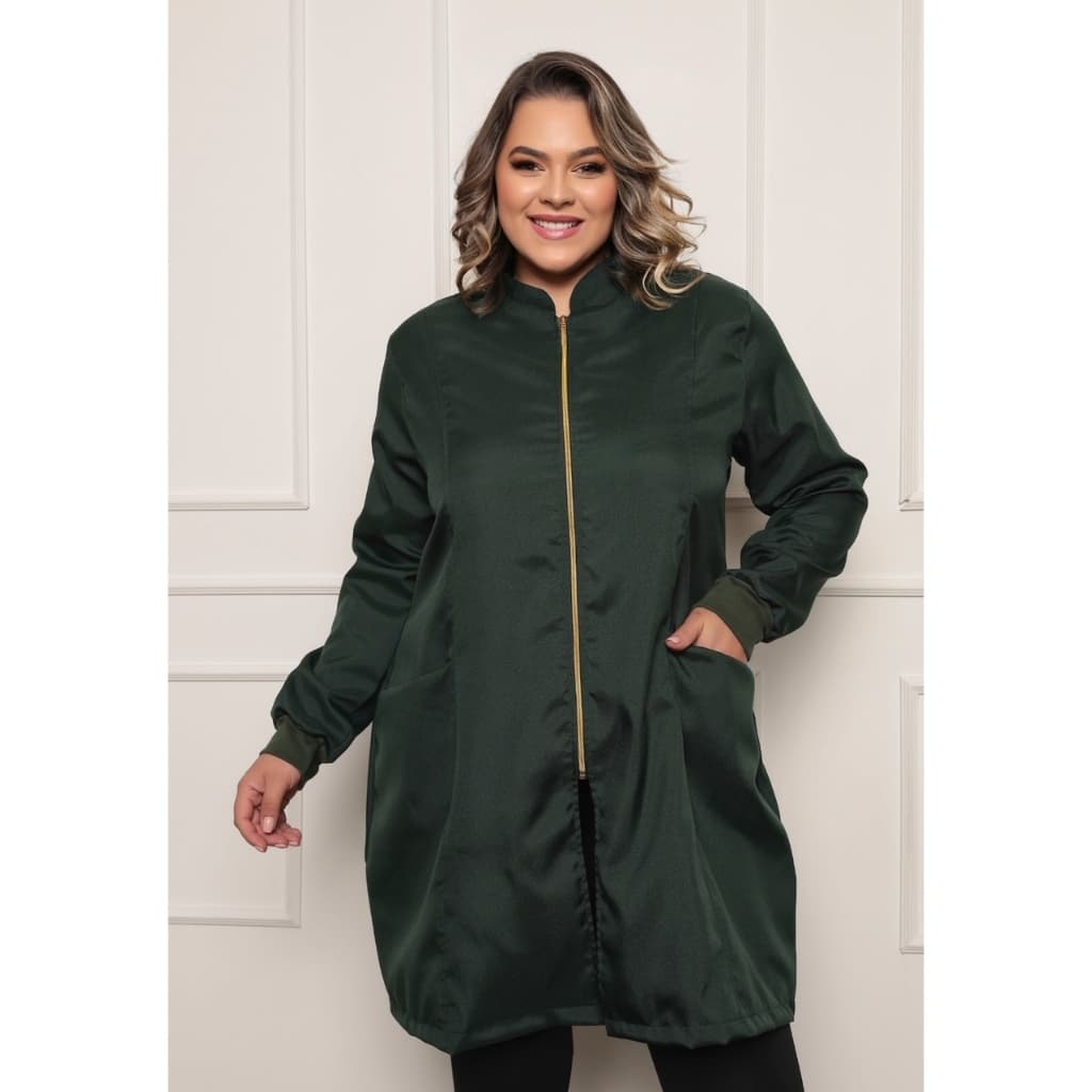 Jaleco Feminino Verde Musgo Oxford Zíper Gola Padre Plus Size Nice Gardenia Jalecos