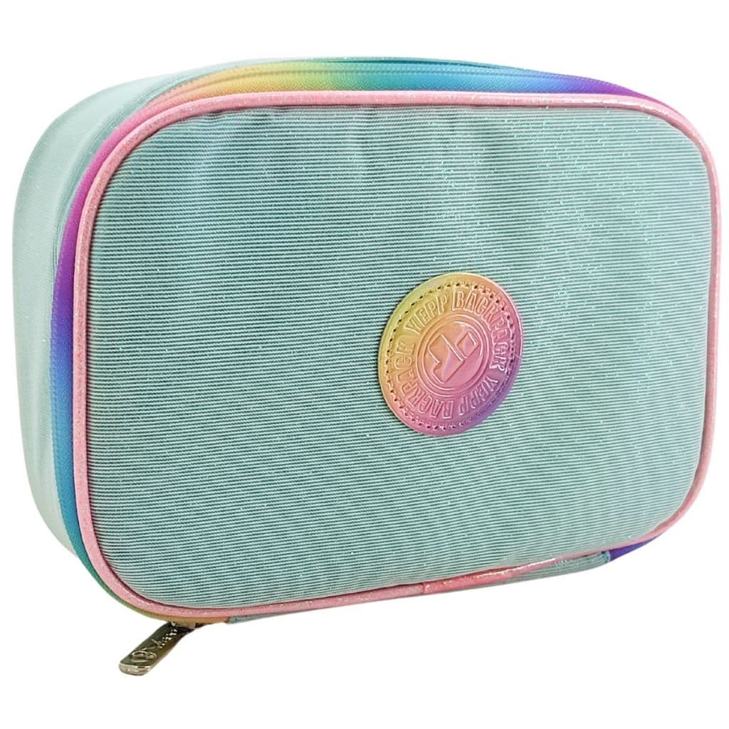 Estojo Escolar Brilhoso Meninas Rosa Verde Glitter Tons Pasteis Candy Color Penal