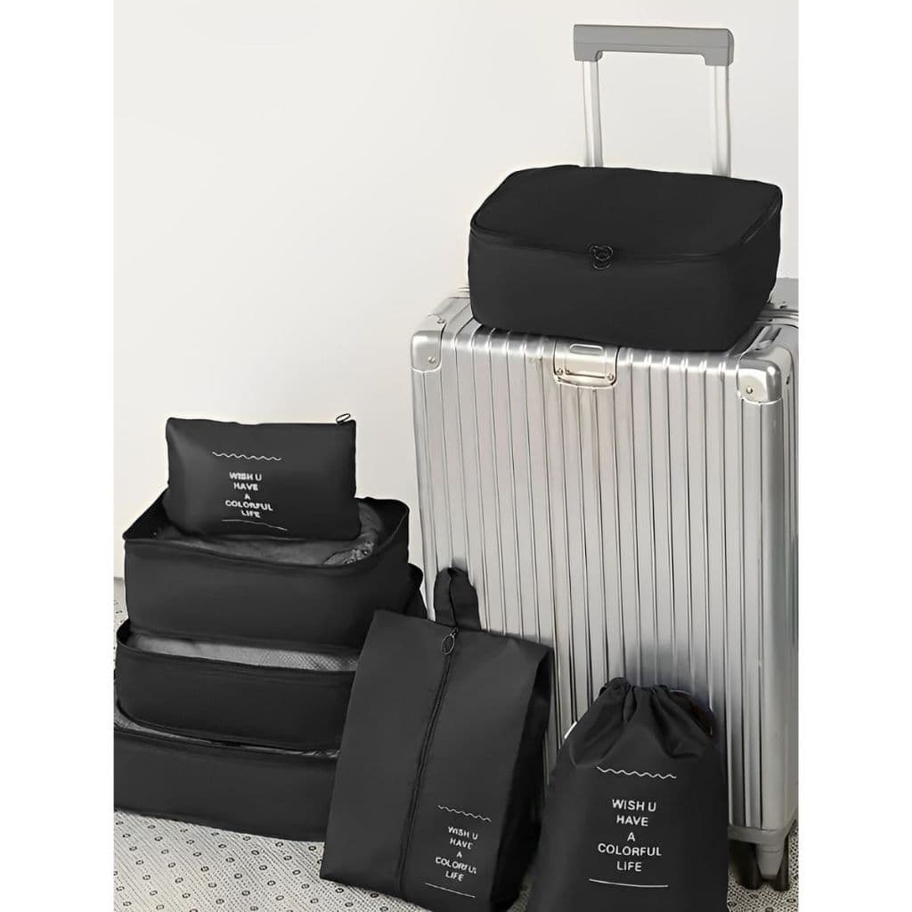 Kit Organizador de Mala Viagem Bagagem Necessaire Bolsa Impermeável 7pçs Conjunto Zíper Alça Média