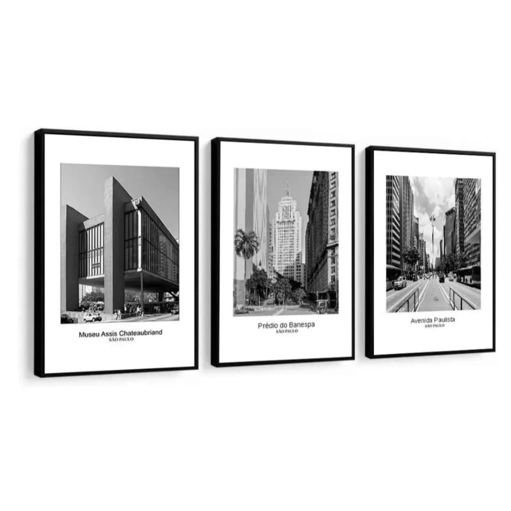 Kit 3 Peças Quadros Decorativos Cidade São Paulo Museu Prédio Avenida Casa Quarto Sala Copa Hall