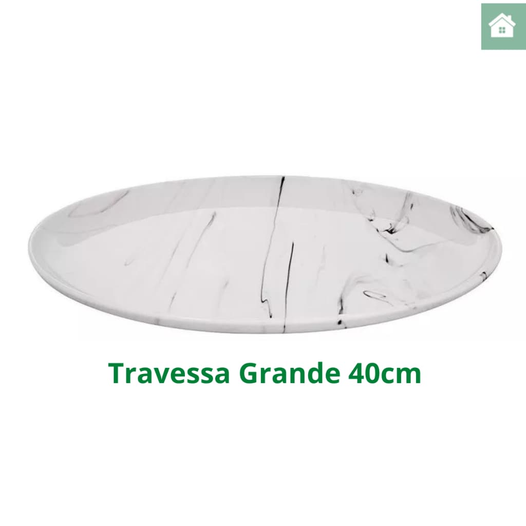 TRAVESSA PARA SERVIR GRANDE OVAL PORCELANA DETALHES EM MARMORE 40CM LINHA MARBLE HAUSKRAFT