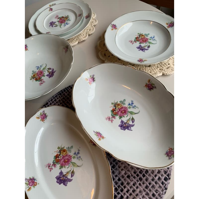 Aparelho de Jantar Porcelana Real Floral Branco Relíquia Pratos Sobremesa Travessa Antigo Vintage Antiquario