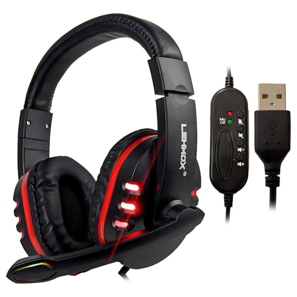 Fone De Ouvido Headset Gamer Pc Headphone Com Microfone Lehmox Lef-1040 Usb 7.1 Led Rgb