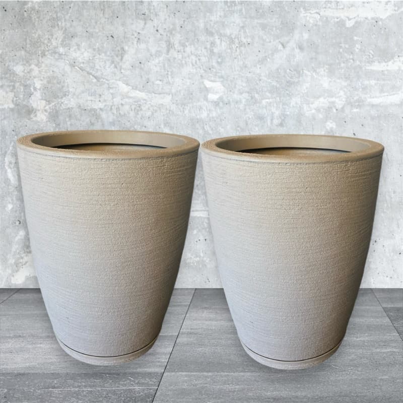 Kit 2 Vasos Para Plantas ou Flor Coluna Bojo Escovado com Prato Coletor N2 (38x31)