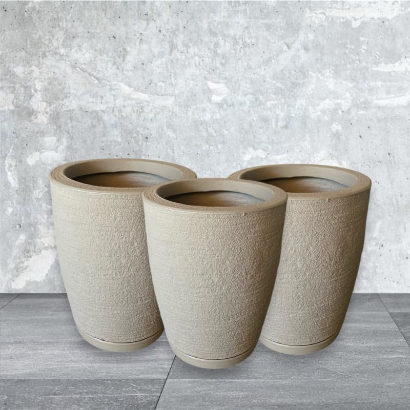 Kit 3 Vasos Para Plantas ou Flores Decorativo Coluna Bojo Escovado com prato coletor N1