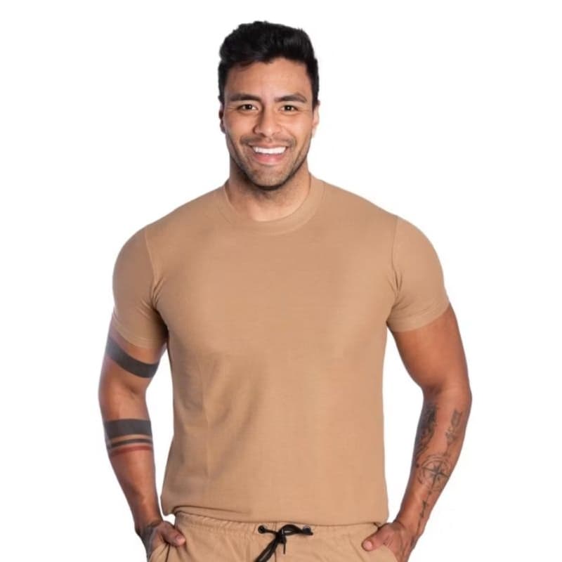 Camiseta Masculina Canelada Ribana Estilo Americano Justa ao Corpo Moda Casual