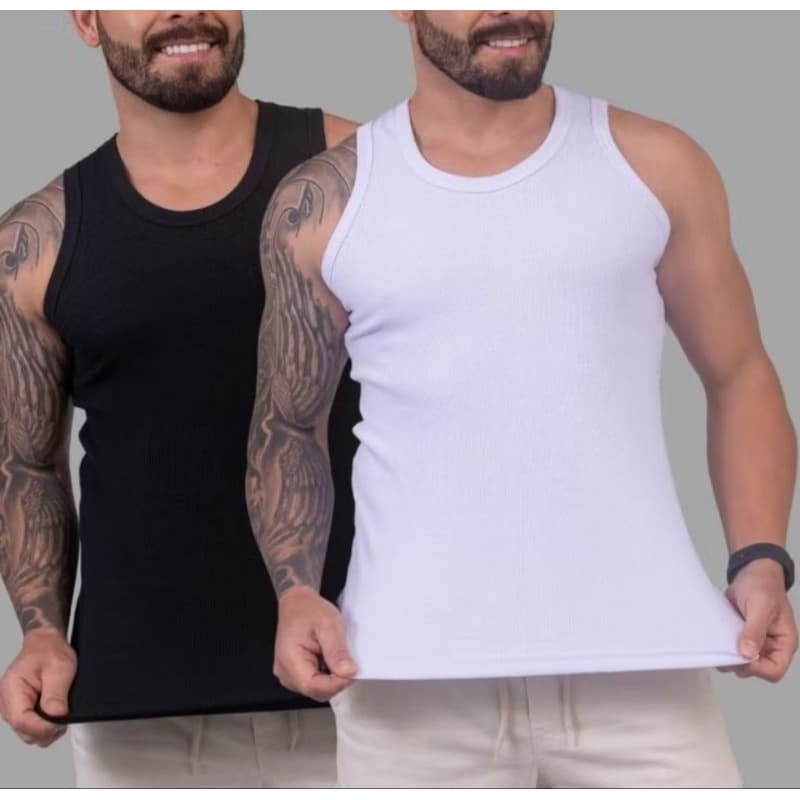 Camiseta Regata Masculina Canelada Ribana Estilo Americano Justa ao Corpo Moda Casual