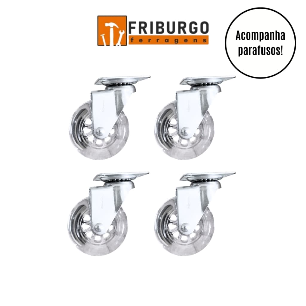 Kit com 4 UND Rodizio Silicone 7,5 CM com freio e sem freio