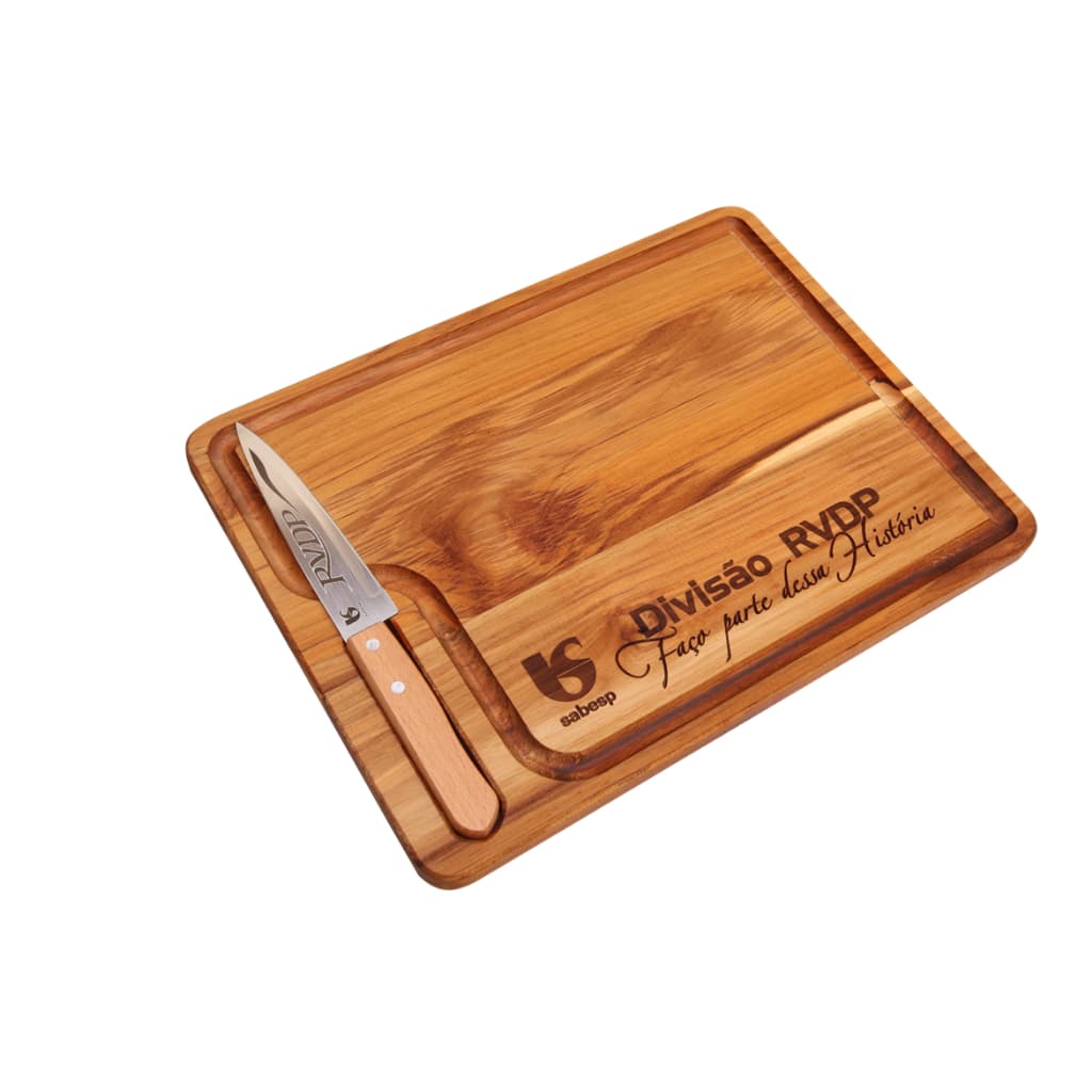 kit churrasco tabua de carne e faca inox personalizada madeira nobre e maciça