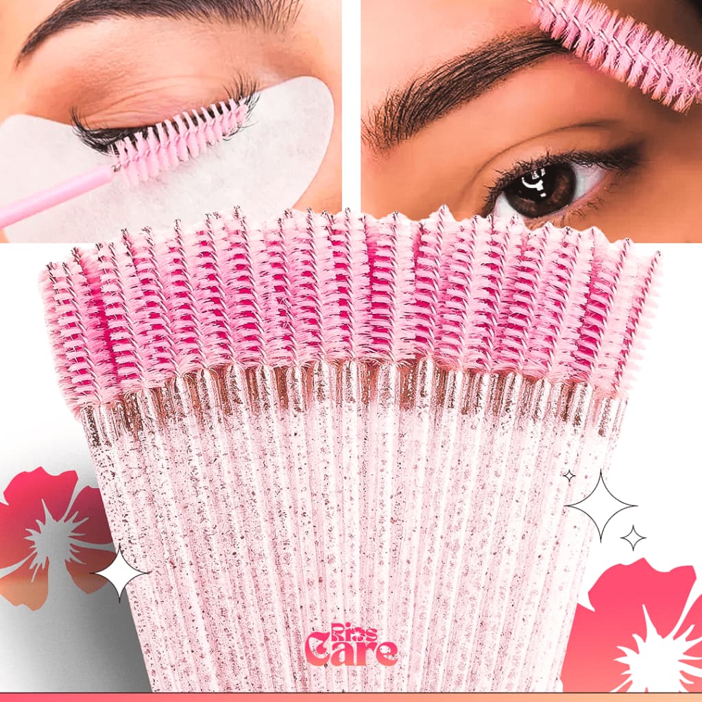 Kit 50 Escovas De Cílios E Sobrancelha Descartáveis Com Glitter