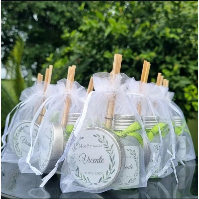 Kit Lembrancinha - Vela Perfumada na Latinha e Mini Aromatizador de Ambiente - 10 Unidades