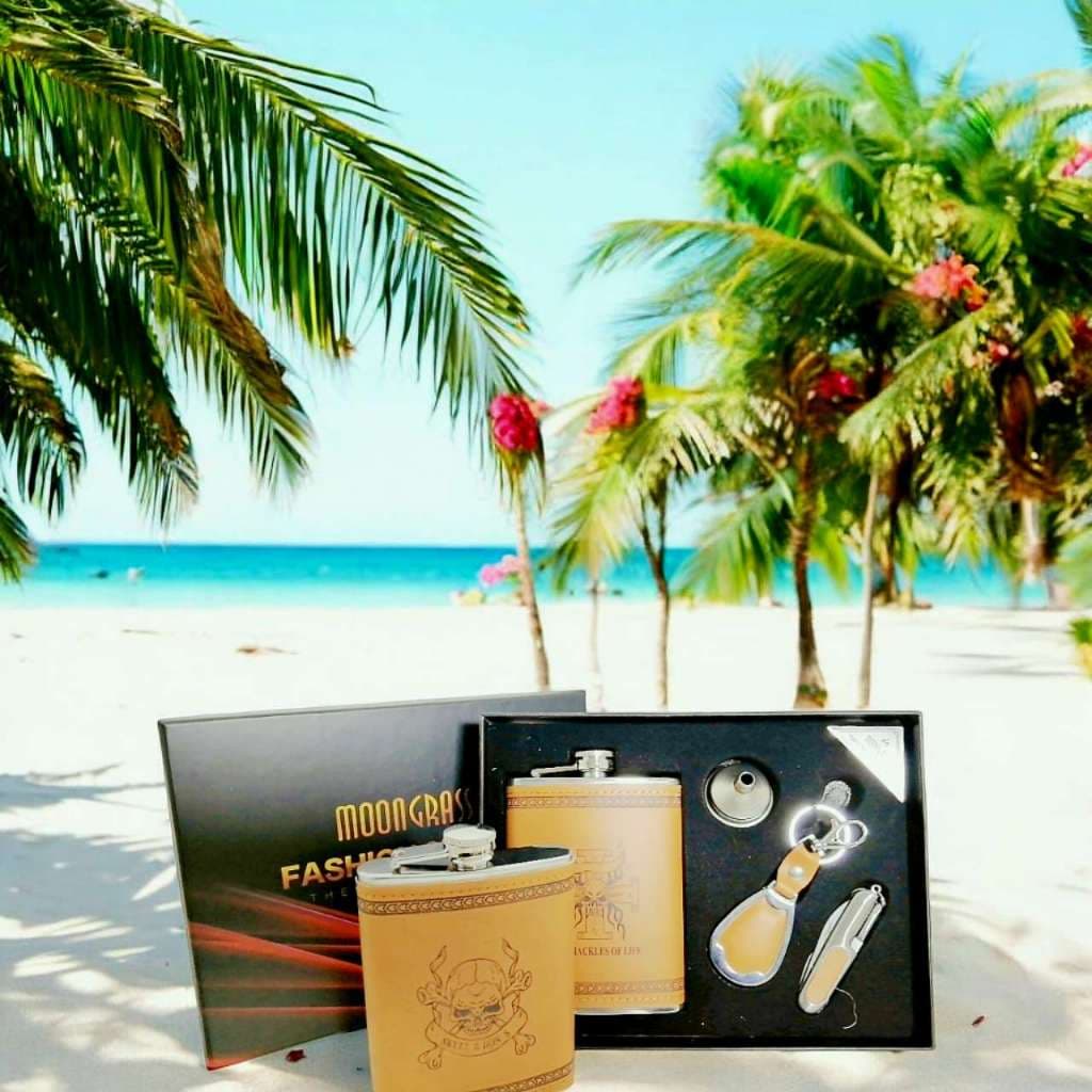Cantil de bolso 8 oz Porta Bebidas Whisky Vodka Rum kit Funil, Chaveiro, canivete