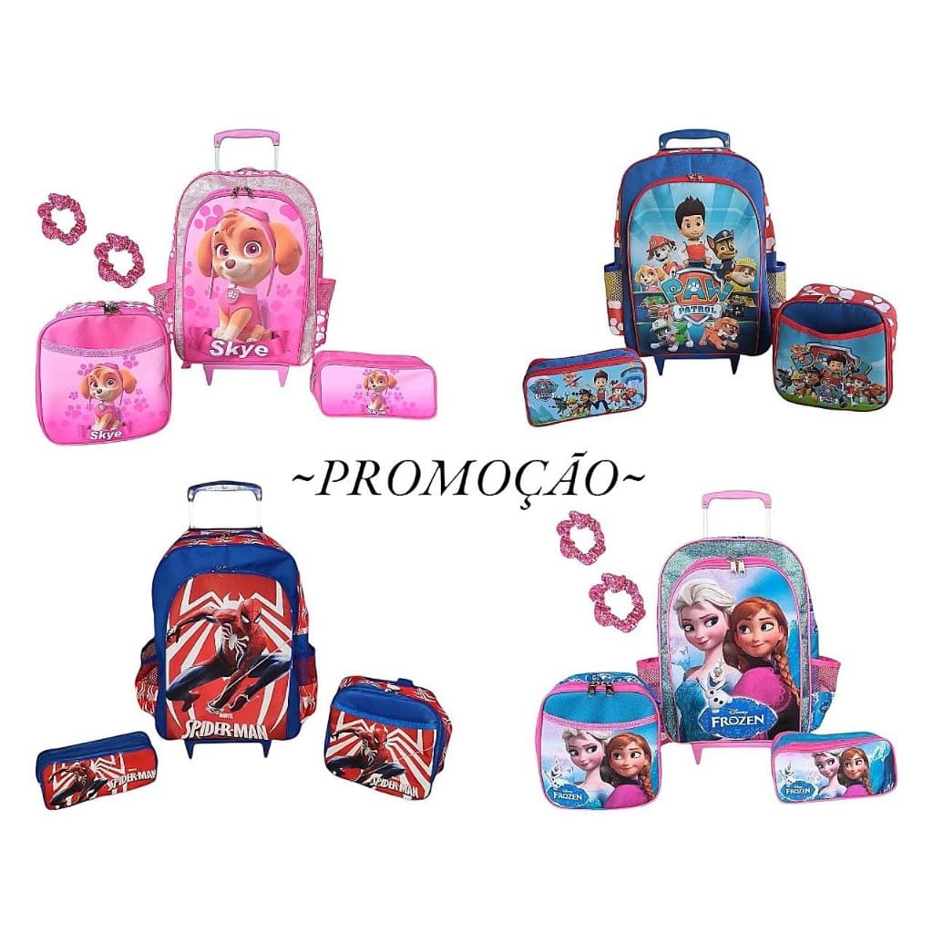 Kit Infantil Escolar Mochila De Rodinhas Meninos Patrulha Canina bolsa naruto unicornio sonic game skye frozen homem aranha