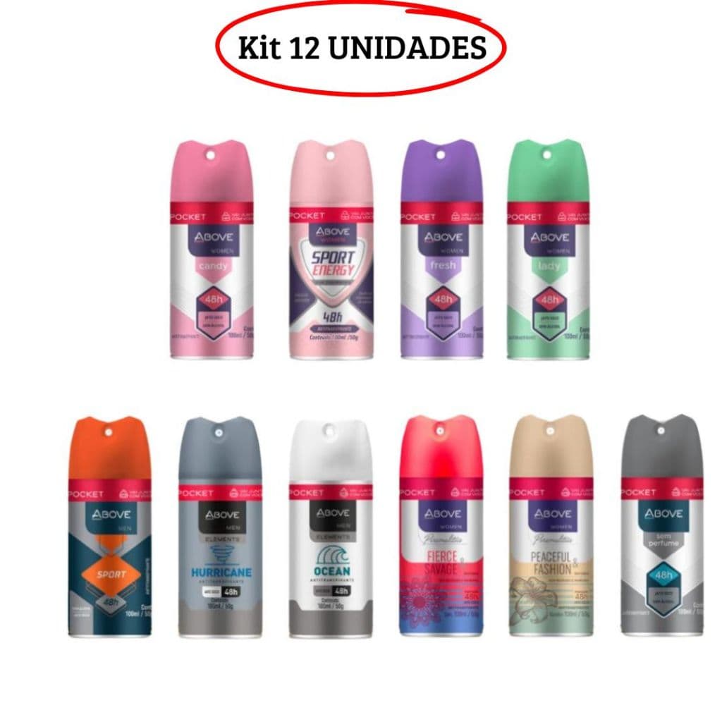Desodorante Antitranspirante Above Pocket 72 hrs 100ml kit 12 unidades
