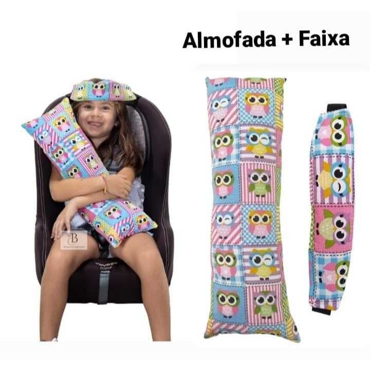 Almofada Protetor Cinto Segurança para Carro Viagem Infantil + Faixa Apoio  De Cabeça Bebê Conforto Cadeirinha Carro L