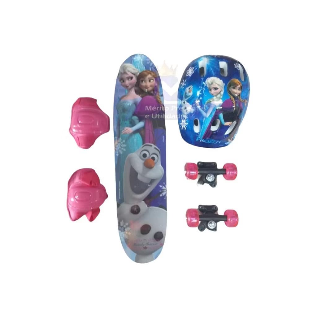 Skate Infantil Radical Antiderrapante  Frozen Com luz Com Kit Segurança Menino e Menina 60CM