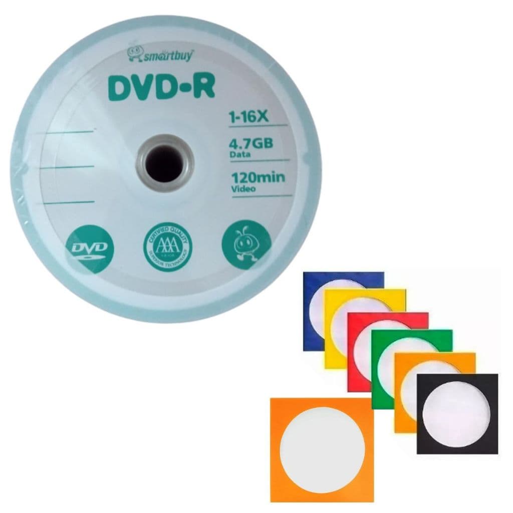 100 Mídia Dvd-r Virgem Smartbuy + 100 Envelopes Coloridos