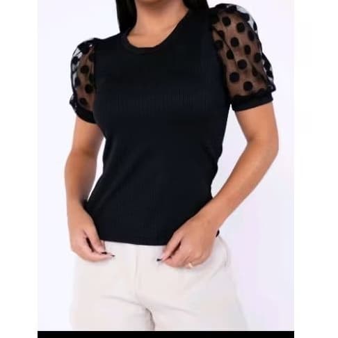 Promoção blusa tule feminina manga transparente verão tedéncia moda