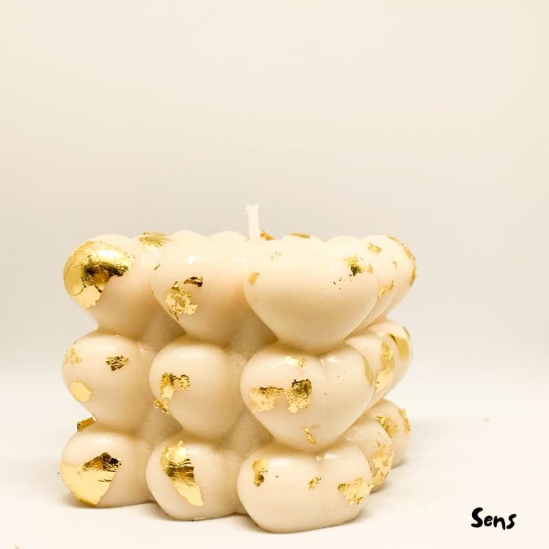 Vela aromática | Vela decorativa perfumada bubble coração com folhas de ouro