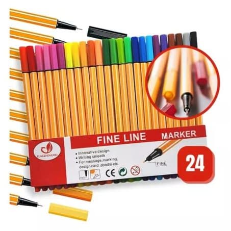 Estojo 24x cores FineLiner 0.4mm ponta fina corpo de cor Amarelo