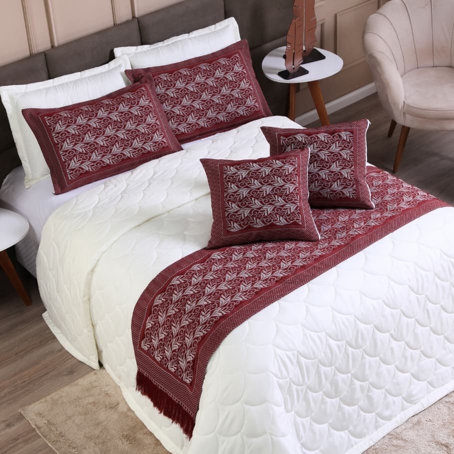 Kit Cobre Leito Colcha Queen 10 Peças Fiori Jacquard