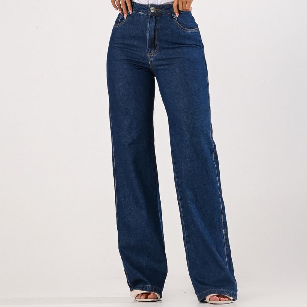 Calça Jeans Feminina Wide Leg Flare Pantalona 100% Algodão Cintura Alta  Valoriza o Bumbum