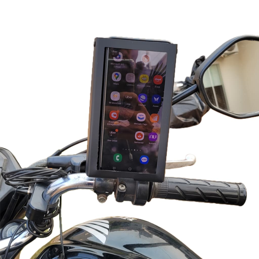 EasyCell Suporte Celular Moto Retrovisor Metal Aço Preto Universal