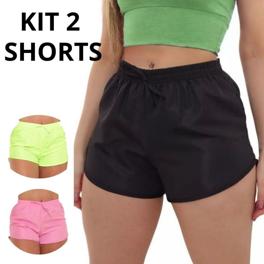 KIT 2 Short Shortinho Feminino para Academia Caminhada saída de Praia Tactel P ao Plus size G3