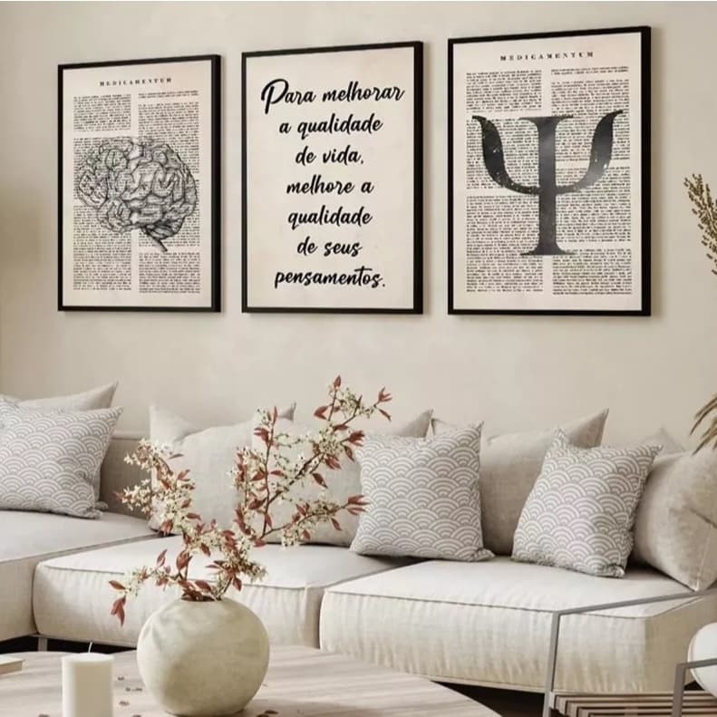 Kit 3 Quadros Decorativos Psicologia Consultório Psicólogo Escritório Sala Hall Arte Moderna