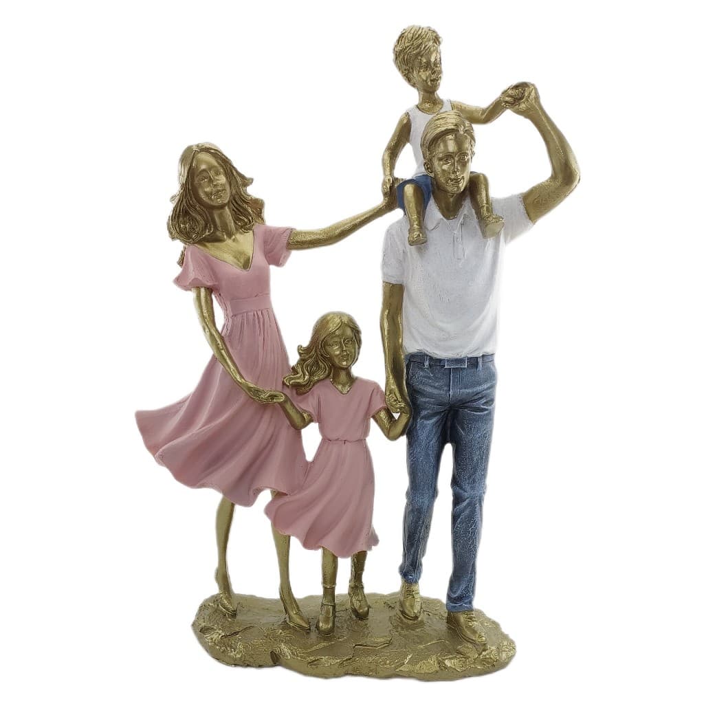 Escultura Família Casal com menina e menino Pai Mãe dois Filhos