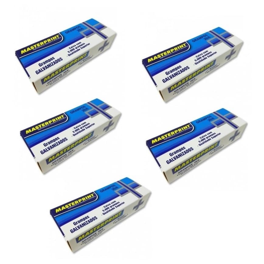 kit 5 Caixa de Grampo Galvanizado caixa 5000 unidades 26/6 Masterprint