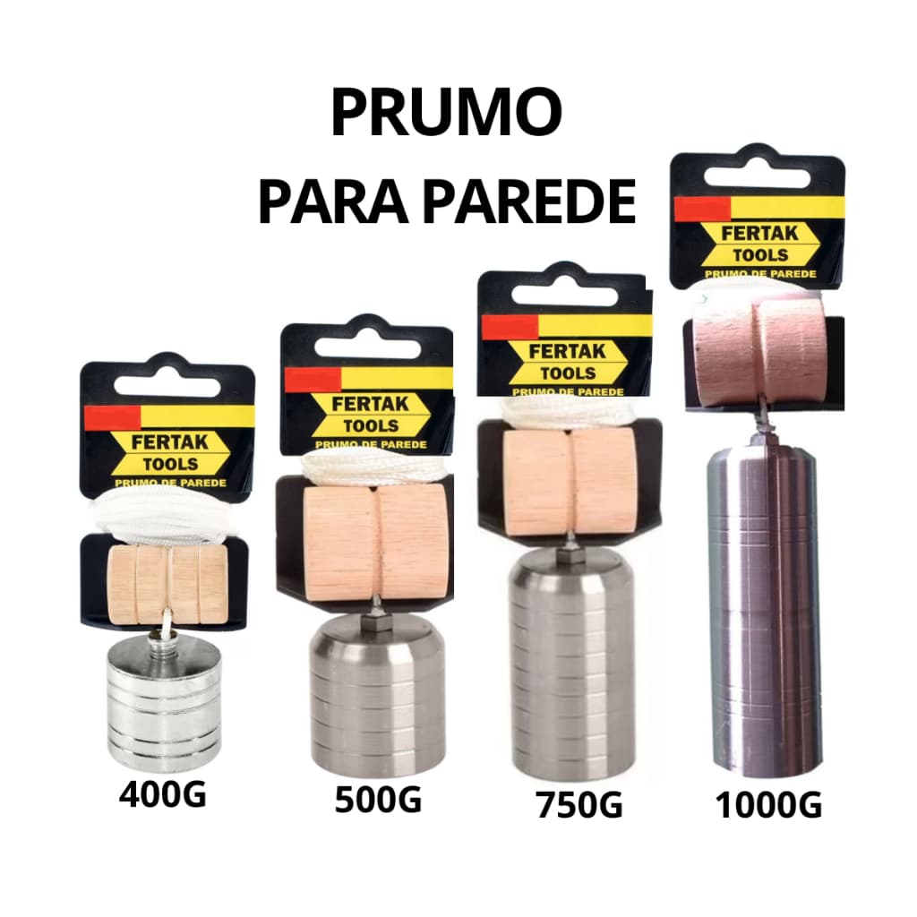 Prumo de Parede Aço Metal para Pedreiro Alvenaria Obra 400g 500g 750g e 1000g Fertak Escolha o seu