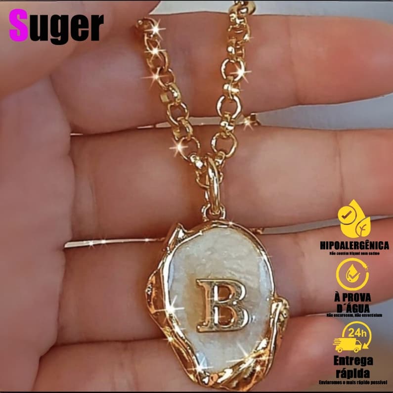 Colar Cordão Corrente Feminino Com Pingente Letra Do Nome do "A"até"Z" Banhado a ouro18k