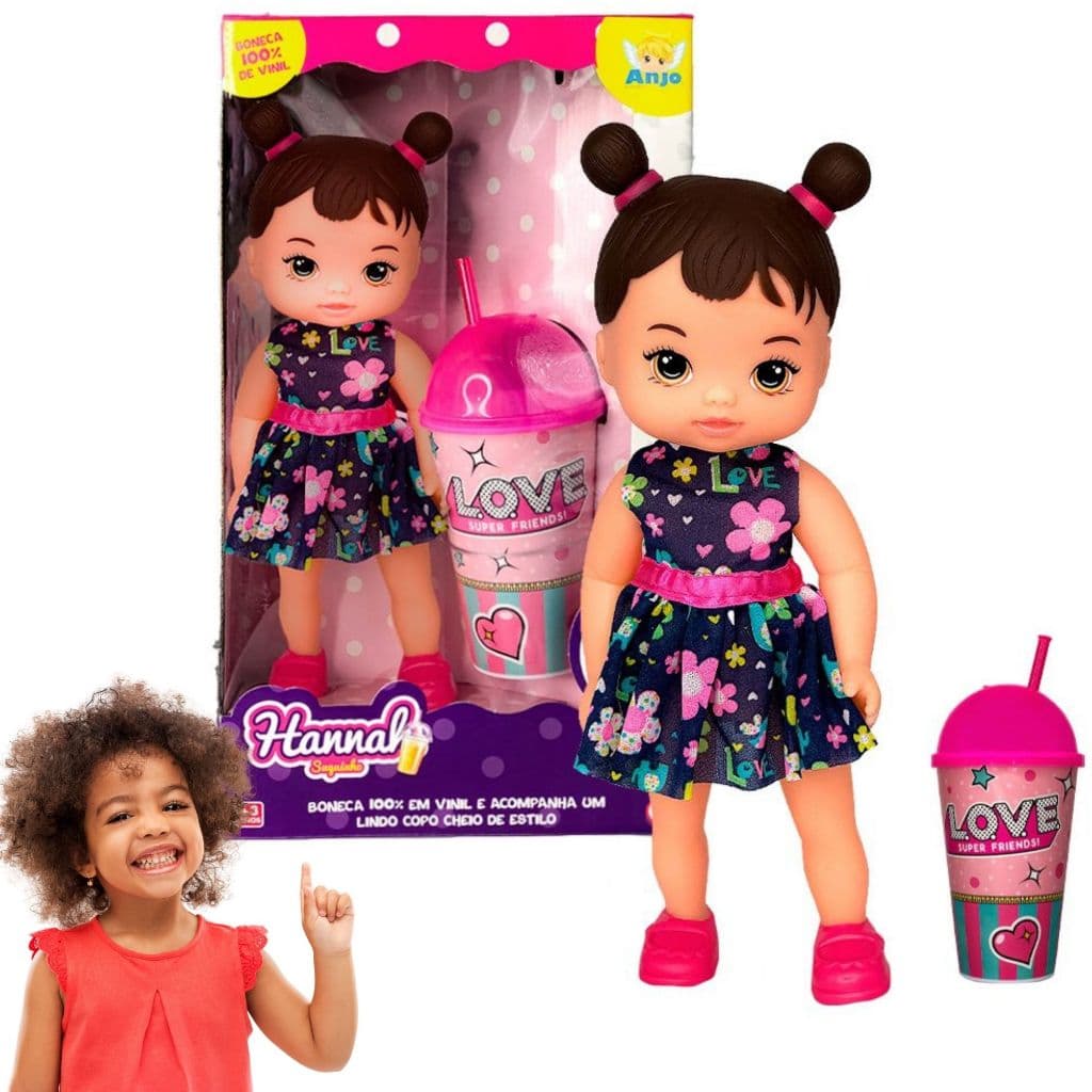 Boneca Hannah Suquinho Com Copo Brinquedo Educativo meninas dia das crianças presente