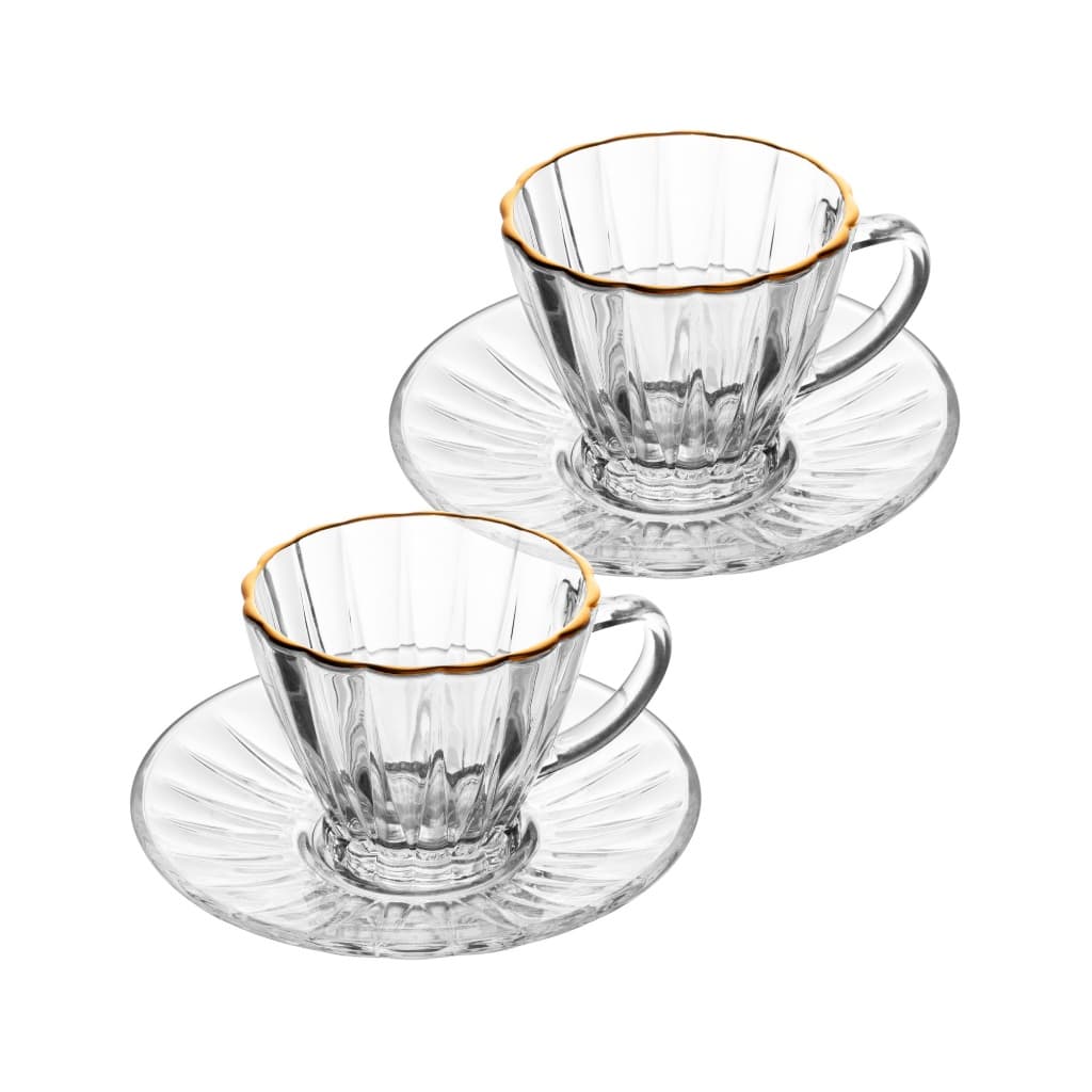 Conjunto 2 Xícaras Café 70 ml c/ Pires Cristal Fio de Ouro Radial  - Lyor