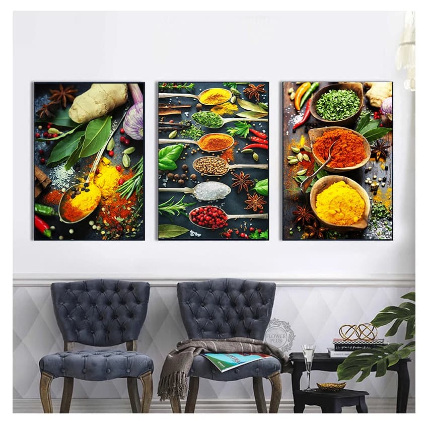 Quadros Decorativo Temperos Cozinha Frutas Colheres Restaurante