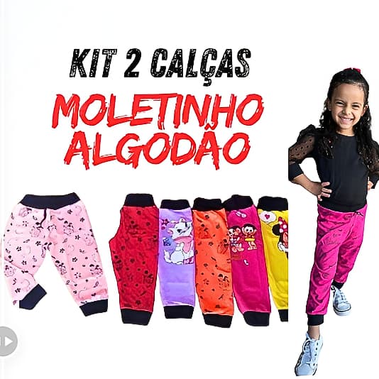 Kit 2 Calças Infantil Menina Moletinho de Algodãoo ENVIO IMEDIATO