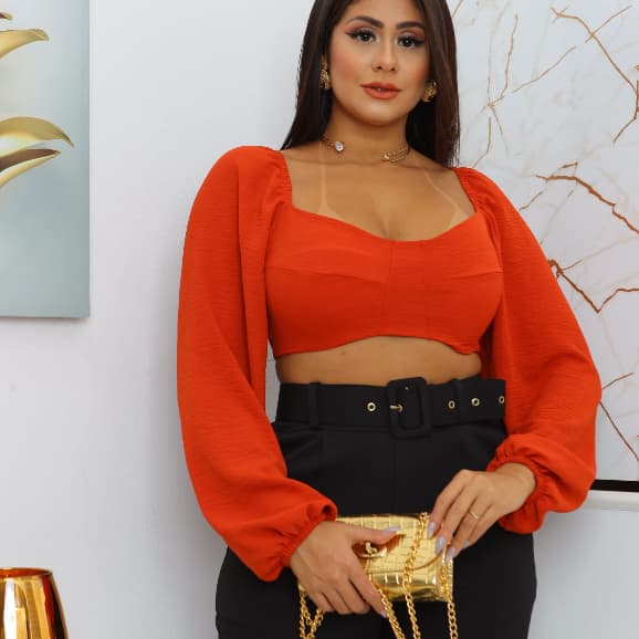 Cropped Feminino Manga Longa LISO  com Bojos Novo 2026